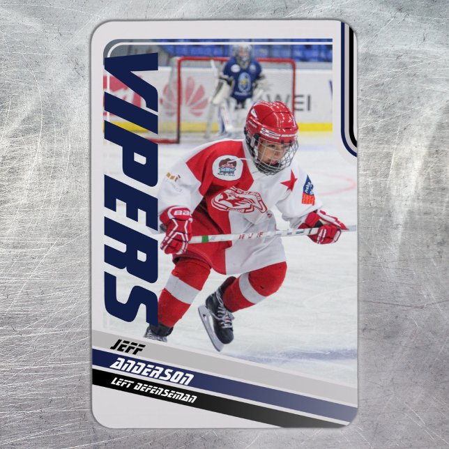 Blue Ice Hockey Trading Card Magnet (Ice Hockey Trading Card Magnet: Dynamic blue design with green & black stripes. Perfect for kids!)