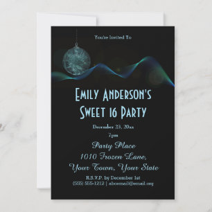 Blue Ice Holiday Christmas Sweet 16 Birthday Invitation