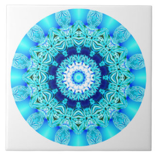 Blue Ice Lace Mandala, Abstract Aqua Tile