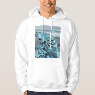 Blue ice on beach seascape, Iceland Hoodie