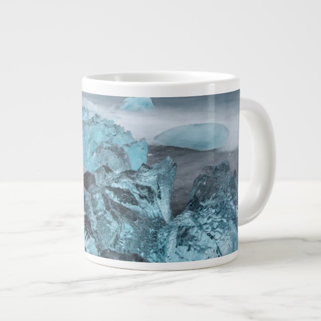 Blue ice on beach seascape, Iceland Large Coffee Mug (Front Right)