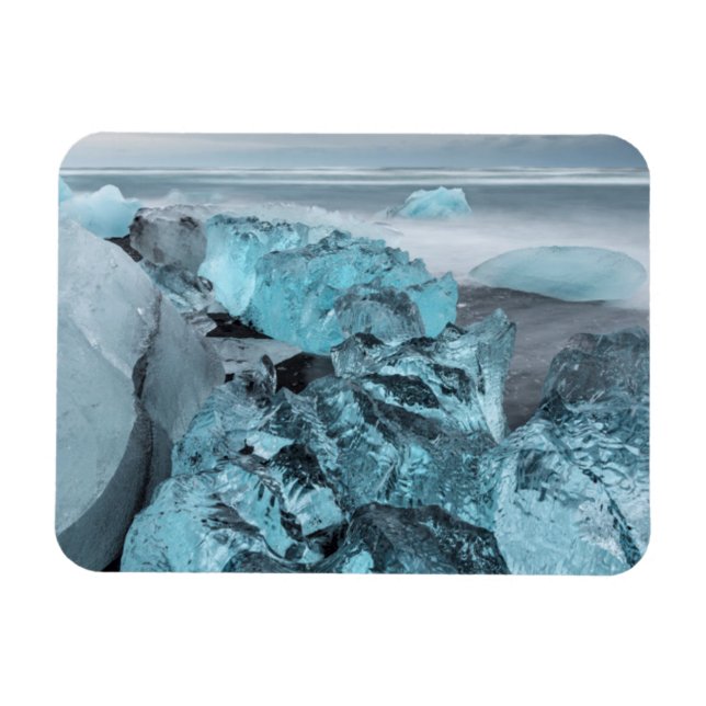 Blue ice on beach seascape, Iceland Magnet (Horizontal)