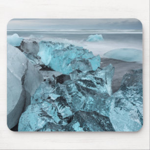 Blue ice on beach seascape, Iceland Mouse Mat