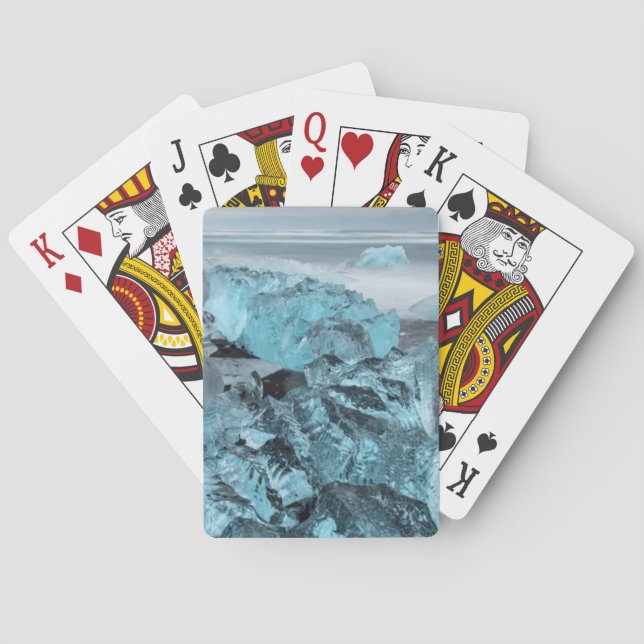 Blue ice on beach seascape, Iceland Playing Cards (Back)