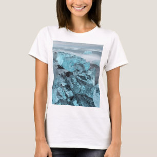 Blue ice on beach seascape, Iceland T-Shirt
