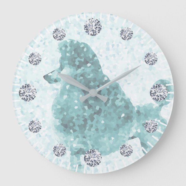Blue Ice Posh Poodle Diamond Hour Large Clock (Front)