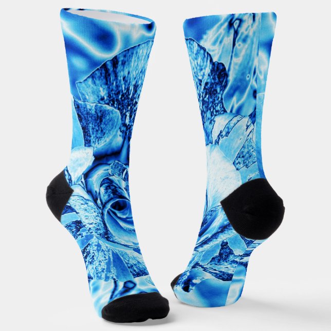 Blue Ice Rose Photo Edit Socks (Angled)