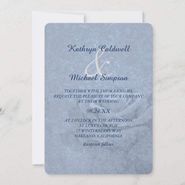 Blue Ice Rose Wedding Invitation (Front)