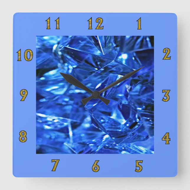 Blue ice square wall clock (Front)