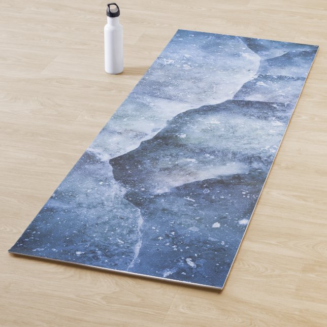 Blue Ice Surface Crack Photograph Yoga Mat (In Situ)
