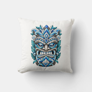 Blue Ice Tiki Guardian Throw Pillow