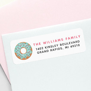 Blue Iced Doughnut With Sprinkles Return Address