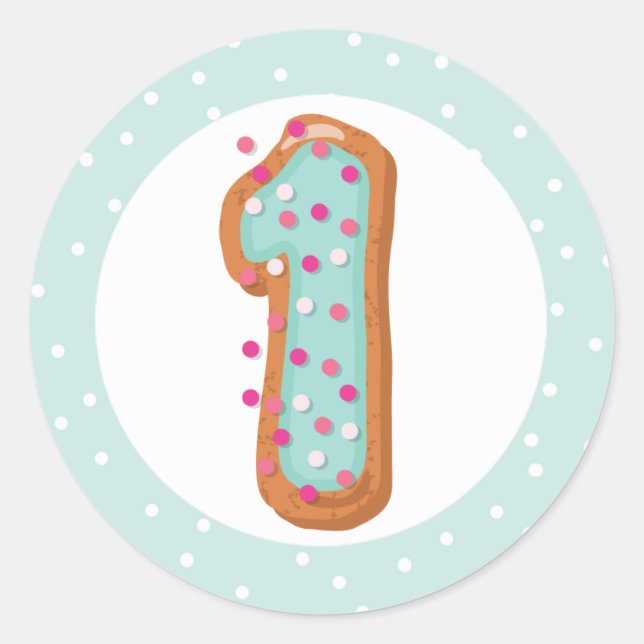  Blue Iced Doughnuts Number 1 One Baby First Birth Classic Round Sticker (Front)
