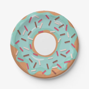 Blue Iced Doughnuts With Sprinkles Birthday Party Paper Plate