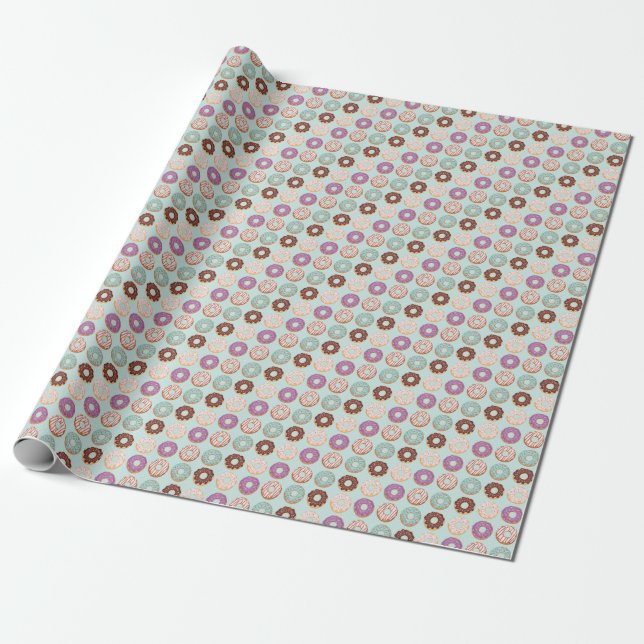 Blue Iced Doughnuts With Sprinkles Pattern Party Wrapping Paper (Unrolled)