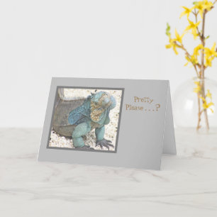 BLUE IGUANA/HEAD TILTED/"PRETTY PLEASE?/GET WELL S CARD