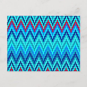 Blue Ikat Chevron Geometric Zig Zag Stripe Pattern Postcard