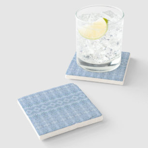 Blue Ikat Pattern Print Stone Coaster