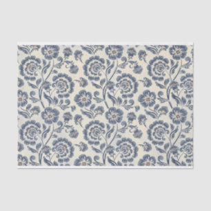 Blue Illustrated Floral Abstract Pattern Tissue Paper