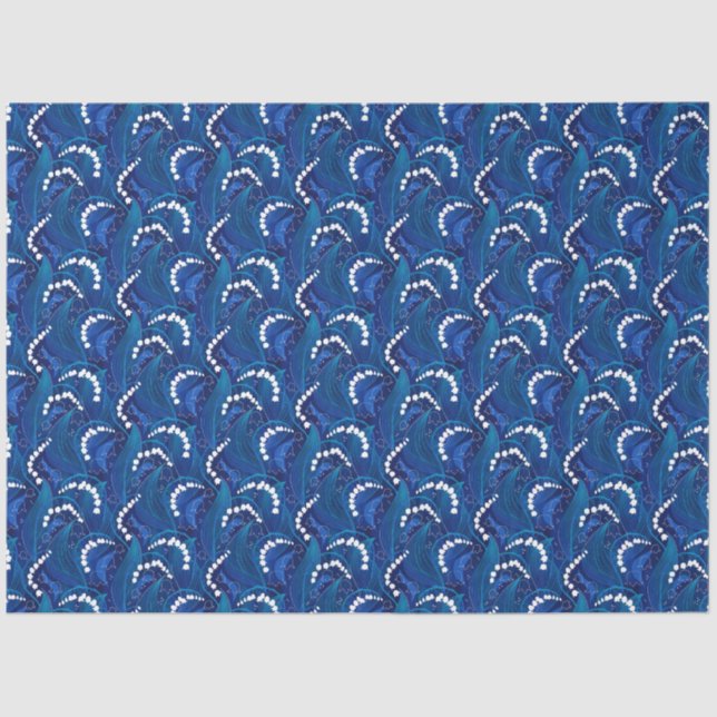 Blue Illustrated Lily of the Valley Decoupage Tissue Paper (Front)