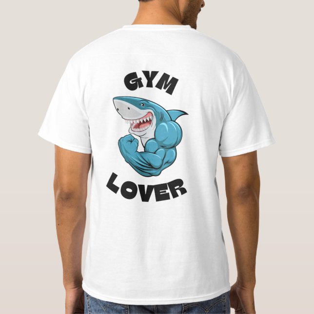 Blue Illustrated Shark Gym Lover T-Shirt (Back)