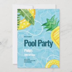 Blue Illustrative Pool Birthday Party Invitation