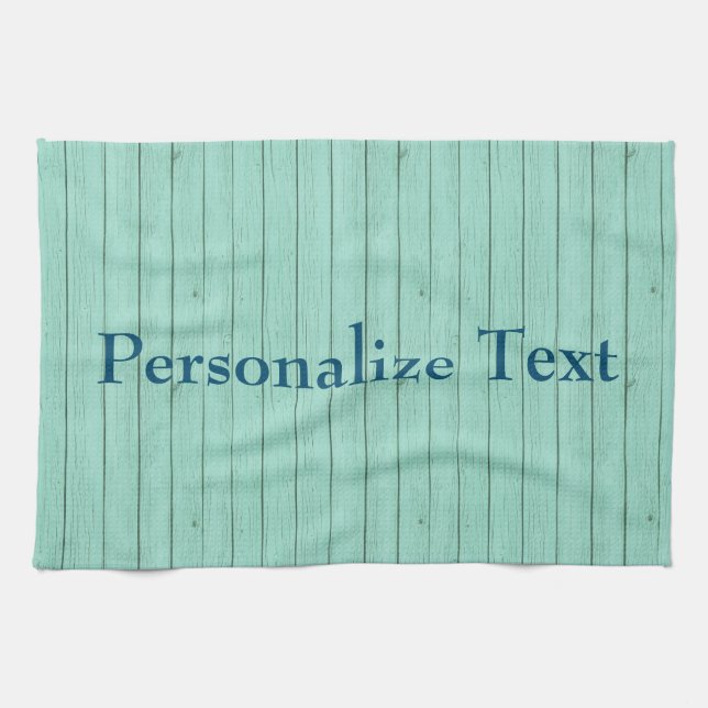 Blue Image of Wood Personalise Tea Towel (Horizontal)