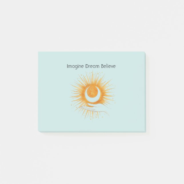 Blue Imagine Dream Believe Gold Orange Sun Hand Post-it Notes (Front)