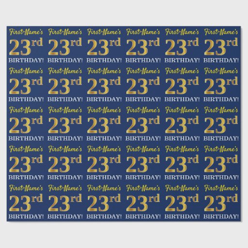 Image of Blue, Imitation Gold Look "23rd BIRTHDAY" Wrapping Paper