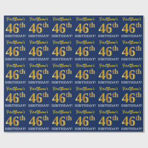 Blue, Imitation Gold Look "46th BIRTHDAY" Wrapping Paper