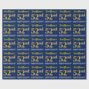 Blue, Imitation Gold Look "52nd BIRTHDAY" Wrapping Paper