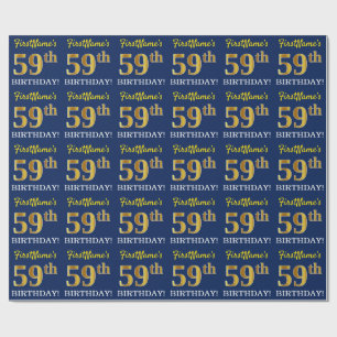 Blue, Imitation Gold Look "59th BIRTHDAY" Wrapping Paper