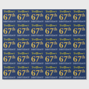Blue, Imitation Gold Look "67th BIRTHDAY" Wrapping Paper