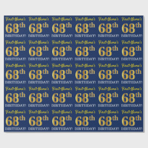 Blue, Imitation Gold Look "68th BIRTHDAY" Wrapping Paper