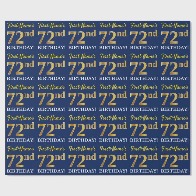 Blue, Imitation Gold Look "72nd BIRTHDAY" Wrapping Paper (Flat)