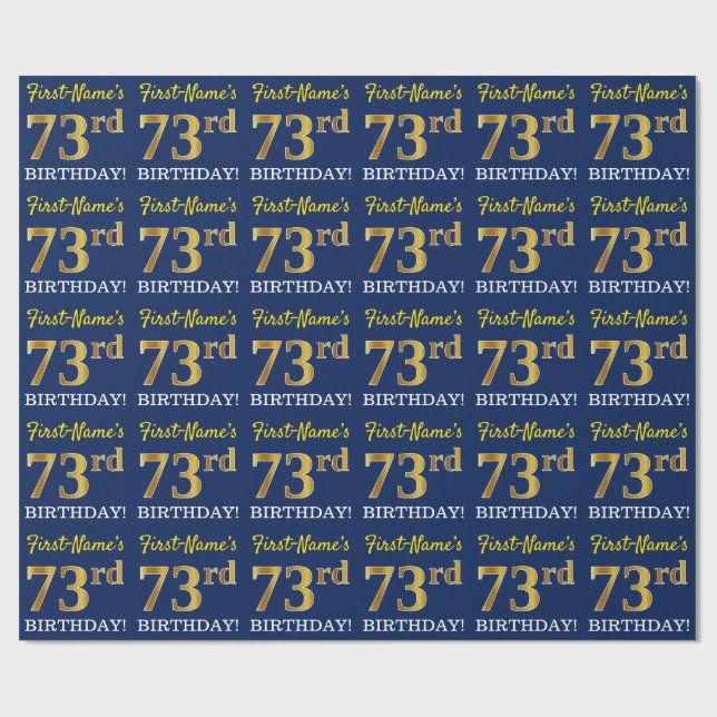 Blue, Imitation Gold Look "73rd BIRTHDAY" Wrapping Paper (Flat)