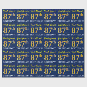 Blue, Imitation Gold Look "87th BIRTHDAY" Wrapping Paper