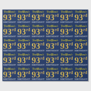 Blue, Imitation Gold Look "93rd BIRTHDAY" Wrapping Paper