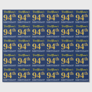 Blue, Imitation Gold Look "94th BIRTHDAY" Wrapping Paper