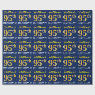 Blue, Imitation Gold Look "95th BIRTHDAY" Wrapping Paper