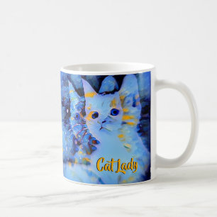 Blue Impressionist Kitten Art Cat Lady Monogram Coffee Mug