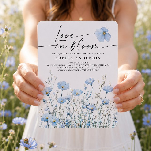 Blue In Bloom Bridal Shower Invitation Card (Creator Uploaded)