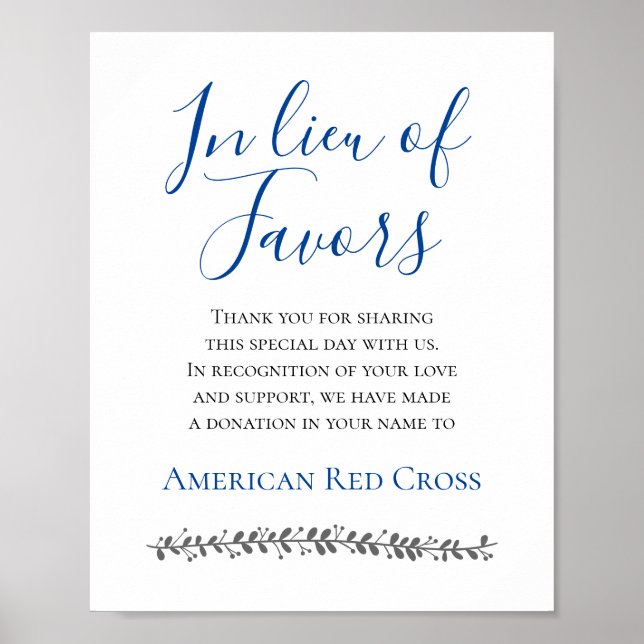 Blue In Lieu Of Favours Charity Donation Wedding Poster (Front)