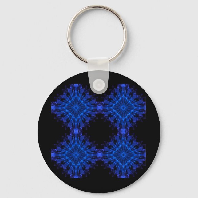 Blue Incendia Design of Four Blue Star Cubes Key Ring (Front)