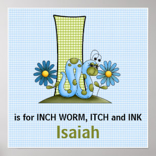 Blue Inch Worm Monogram "I" Baby Room Poster