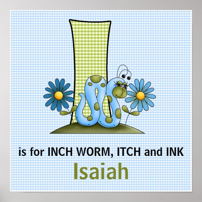 Blue Inch Worm Monogram "I" Baby Room Poster (Front)
