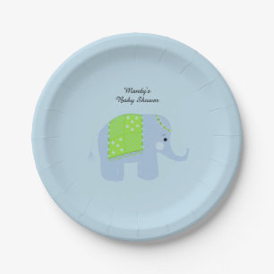 Blue Indian Elephant Baby Shower Paper Plate