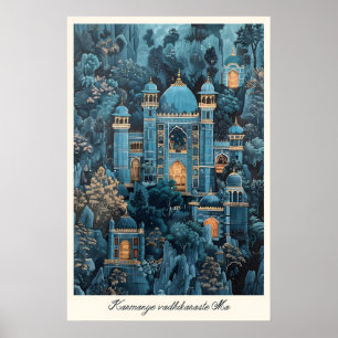 Blue Indian Palace Art Print Pichwai Style Wall