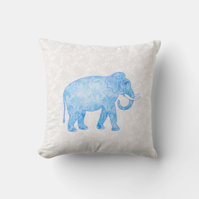 Blue Indian Pattern Elephant Cushion (Front)