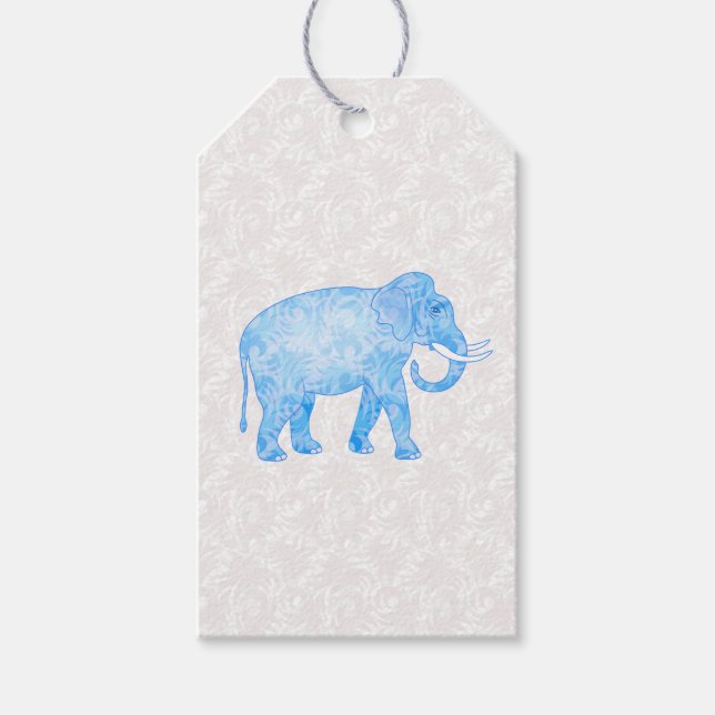 Blue Indian Pattern Elephant Gift Tags (Front)